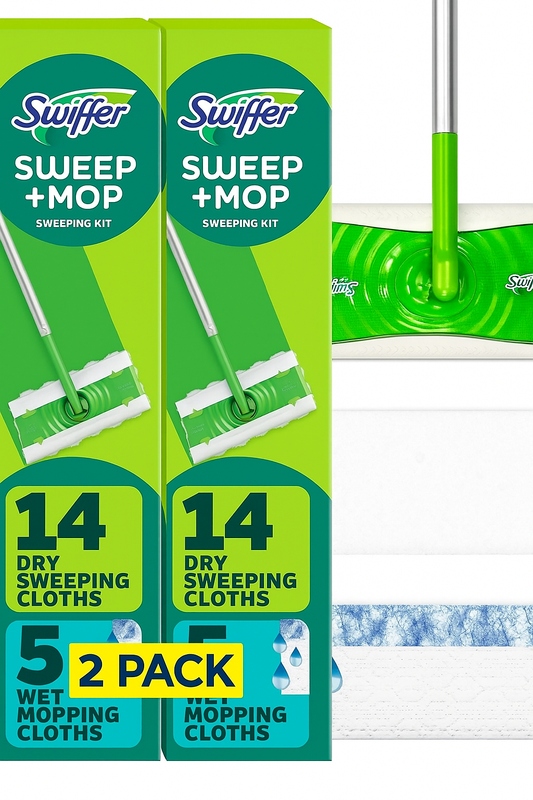 2 Pack Swiffer Sweeper 2-in-1 Mops for Floor Cleaning, Dry and Wet Multi Surface Floor Cleaner, Sweeping and Mopping Starter Kit,Each kit Includes 1 Mop + 19 Refills, 20 Piece Set