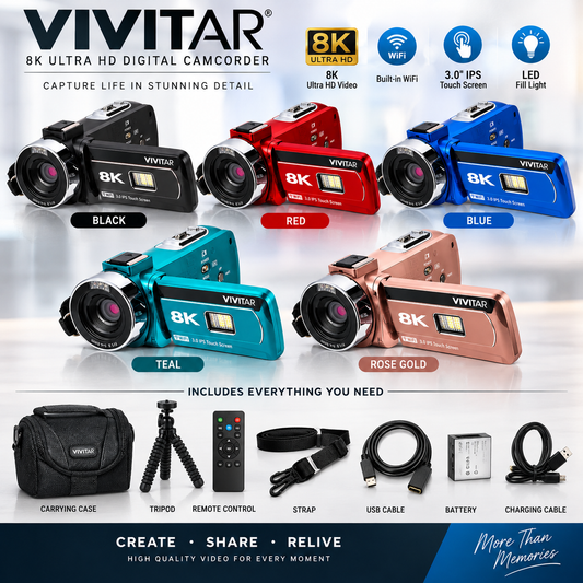 Vivitar 8K Digital Camcorder Kit – WiFi, Touchscreen & LED Light