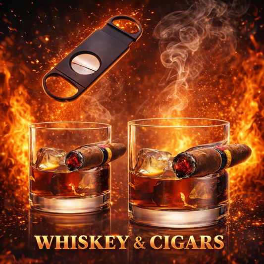 Set of 2: Eravino Whisky Glasses with Cigar Holder + Cigar Cutter