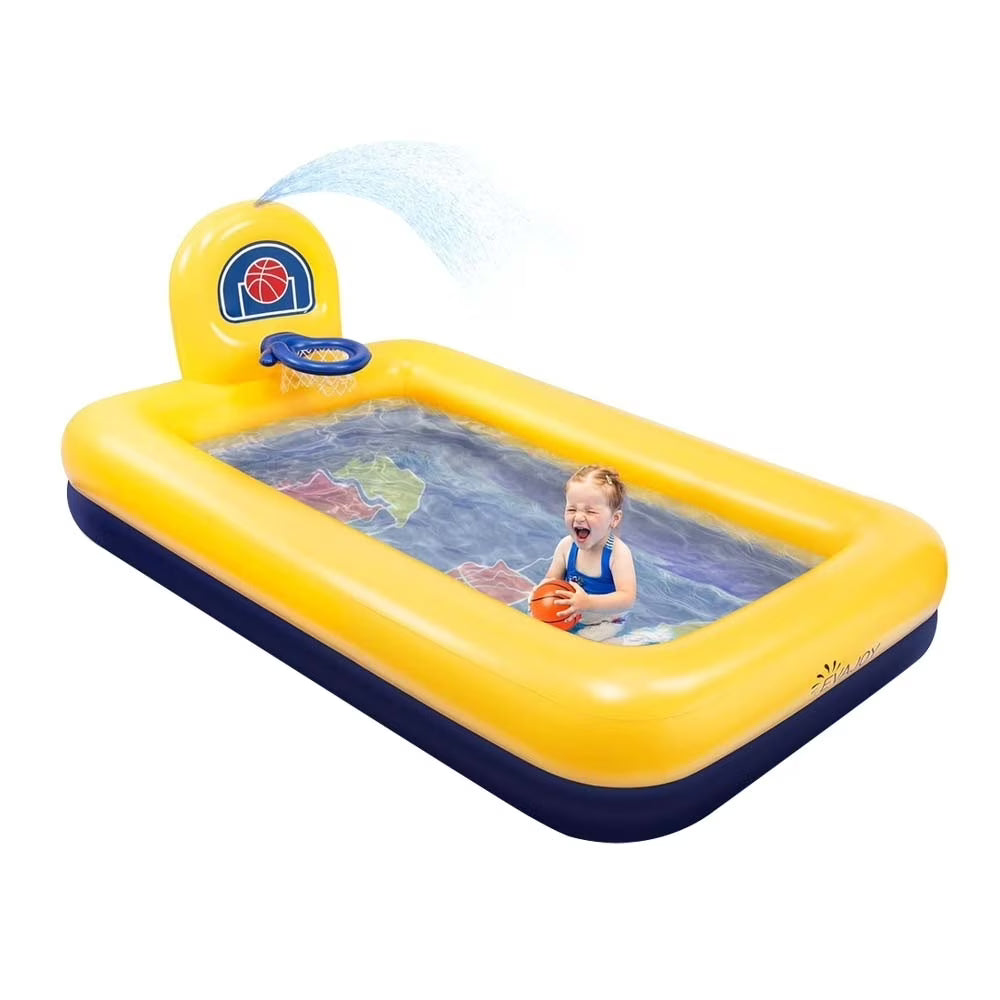 Evajoy Inflatable Kiddie Pool 90x55x35 Inch Basketball Hoop Durable PVC Backyard