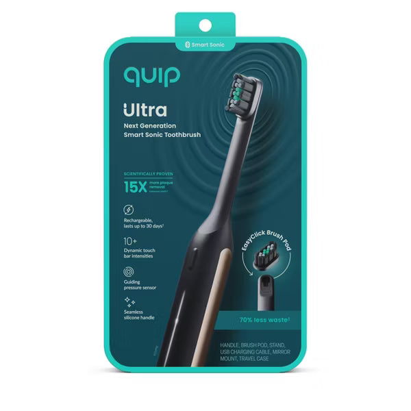 quip Ultra Next Generation Smart Sonic Electric Toothbrush with Timer Multiple Modes and Travel Case- Eclipse