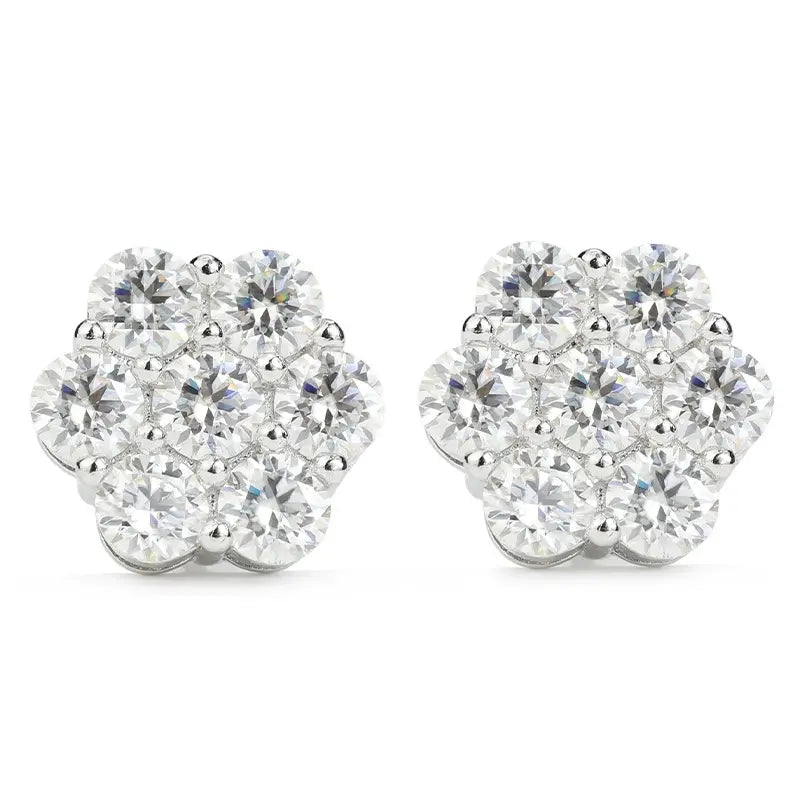 1/2 Carat T.W. Cubic Sterling Silver Illusion-Set 7-Stone Flower Cluster Stud Earrings