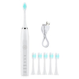 Waterproof 6 Brush Head Teeth Cleaning Brush USB Rechargeable Sonic Electric Toothbrush