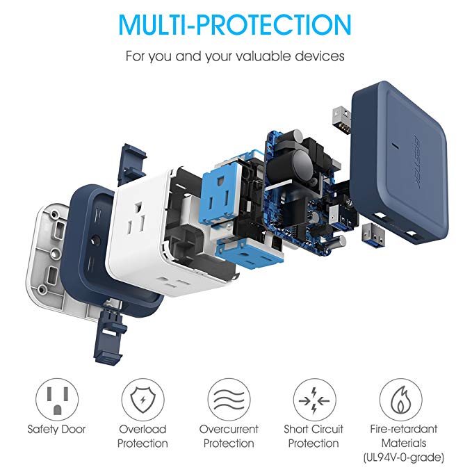 BESTEK Cube 3-Outlet Travel Power Strip