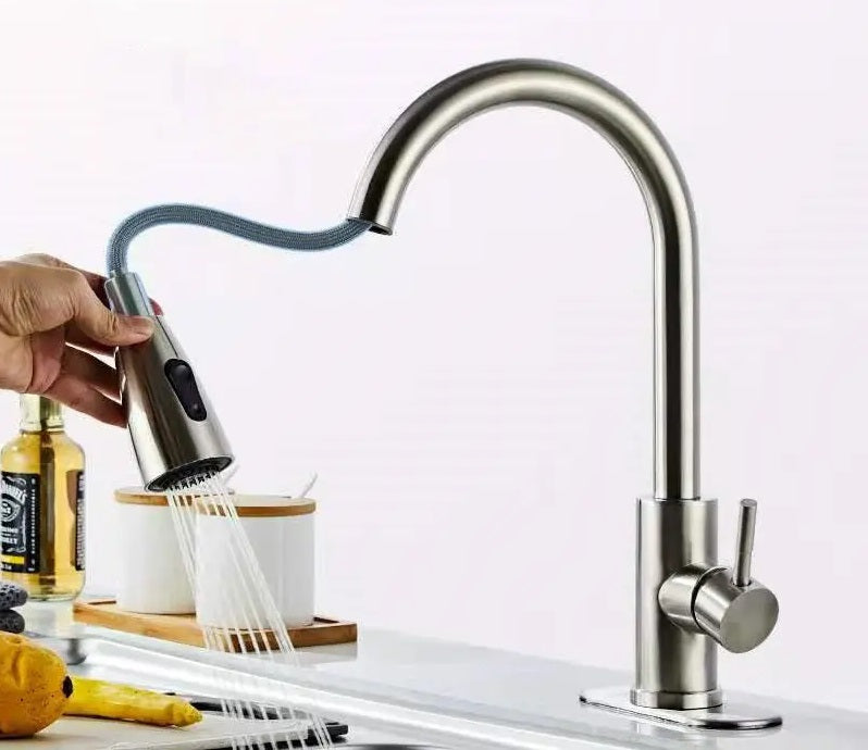 Kitchen Faucet Stainless Steel with Pull Down Sprayer Chrome Finish