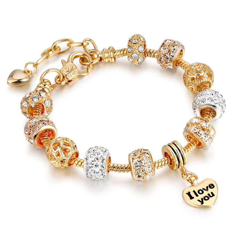 Valentine's Day Crystal Heart Charm Bracelets Made With Crystals