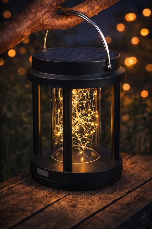 Outdoor Solar Garden Light – Waterproof – 3 Light control Settings – Fairy lights – Black Round