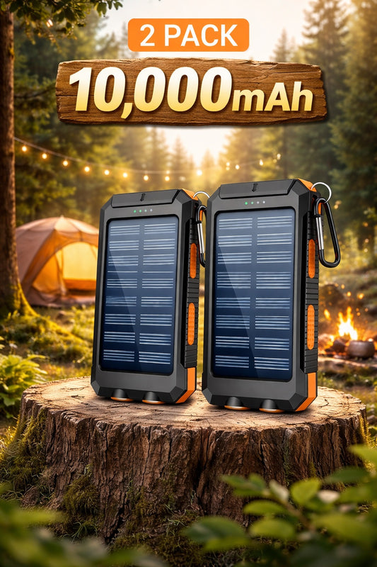 2‑Pack 10,000mAh Solar Charger  Dual USB + Type‑C/Micro USB Inputs