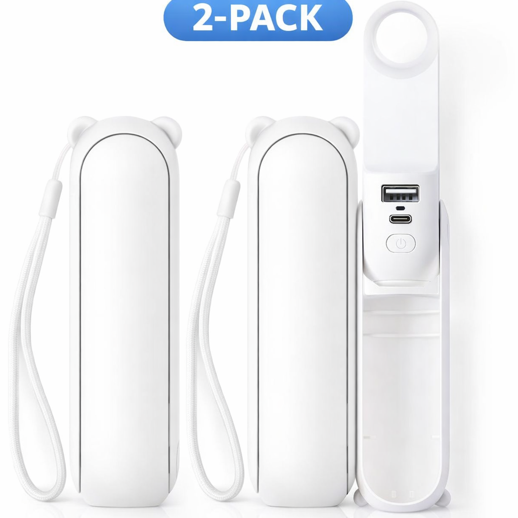 2 Pack 3 IN 1 Handheld Mini Fan - Portable Fan & Power Bank & Flashlight