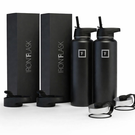 2 Pack IRON °FLASK Camping & Hiking Hydration Flask with Straw 40oz