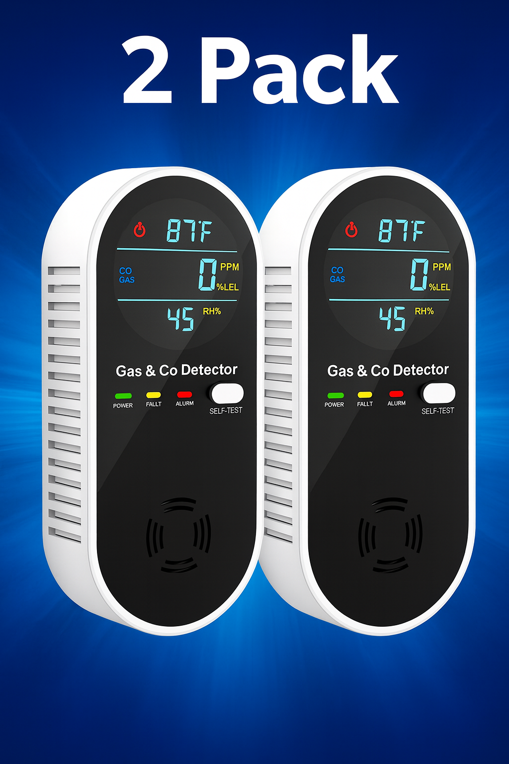 2 Pack Hakol 4-In-1 Upgraded Natural Gas Leak & Carbon Monoxide Detector