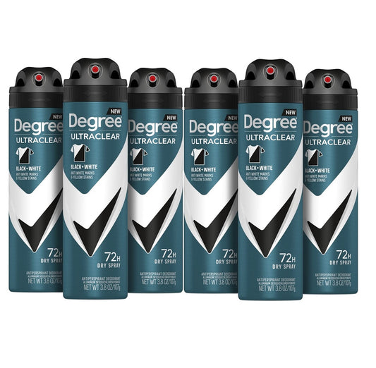 6 Pack Degree Men Antiperspirant Deodorant Dry Spray Black + White 3.2 OZ