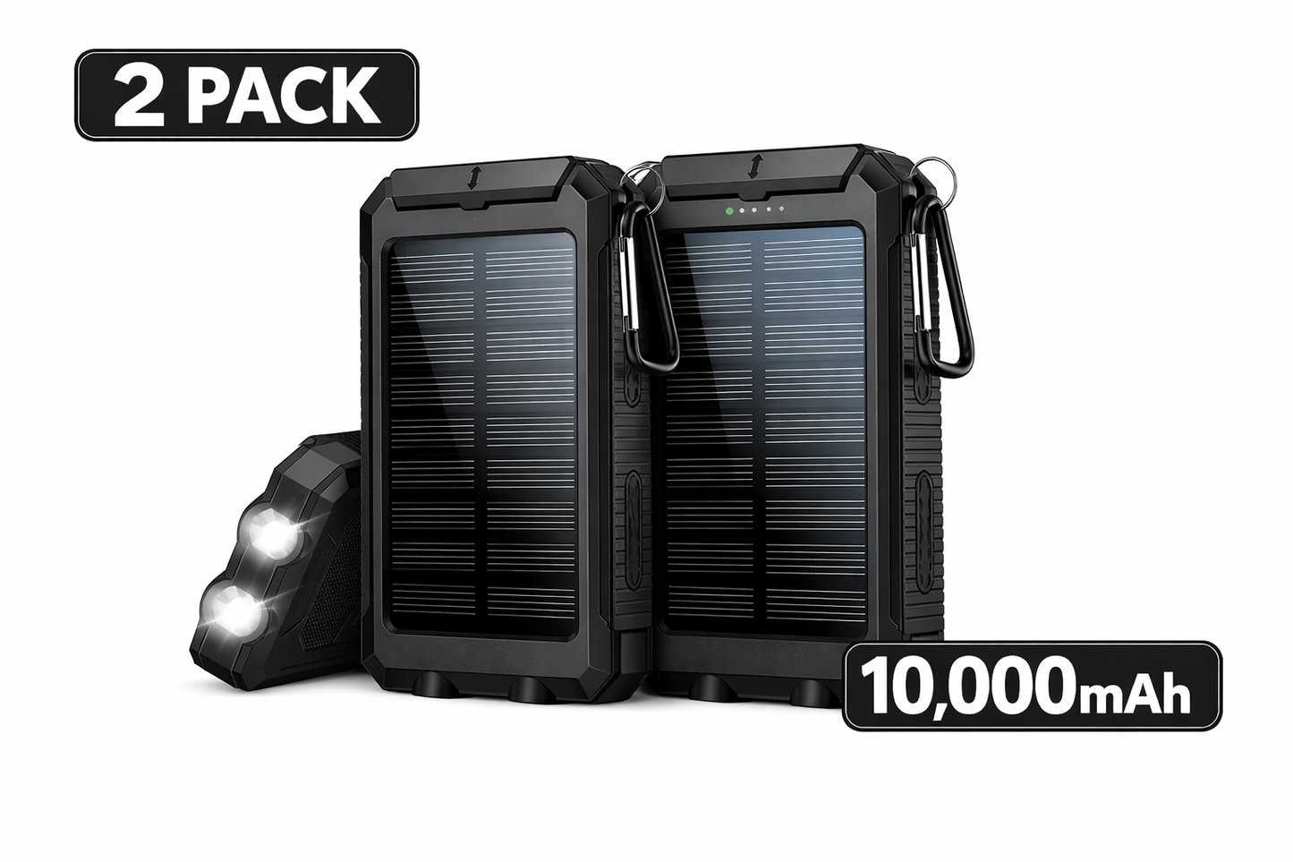 2‑Pack 10,000mAh Solar Charger  Dual USB + Type‑C/Micro USB Inputs