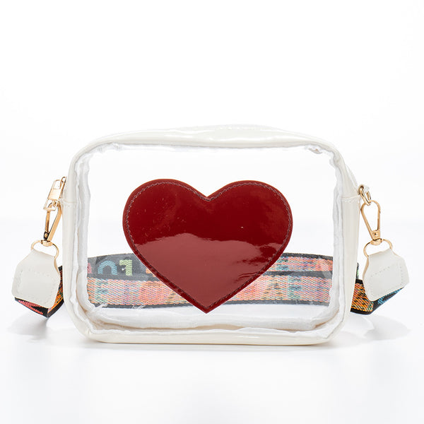 Clear PVC Jelly Bag – Fashionable Crossbody Messenger with Heart Patch for Women