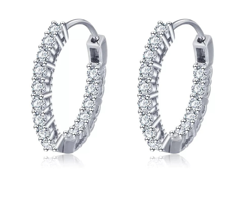 18kt Gold Plated Cubic Zirconia In And out Hoop Earrings