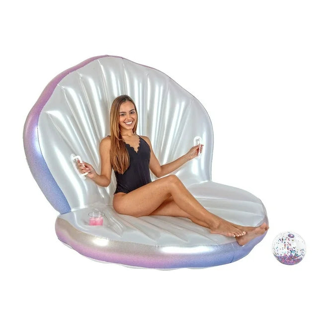 Pool Candy Giant Oyster Shell Lounge with Glitter Pearl Beach Ball