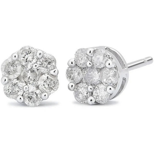 1/2 Carat T.W. Cubic Sterling Silver Illusion-Set 7-Stone Flower Cluster Stud Earrings