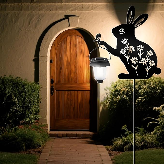 Bunny Solar Hanging Light – Outdoor Black Metal Bunny with Light