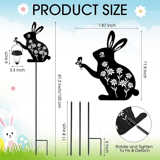 Bunny Solar Hanging Light – Outdoor Black Metal Bunny with Light