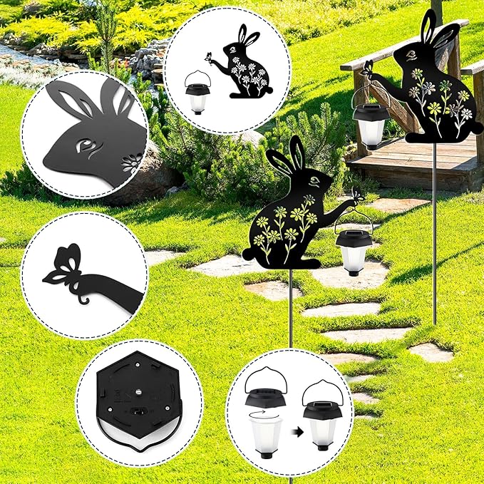 Bunny Solar Hanging Light – Outdoor Black Metal Bunny with Light