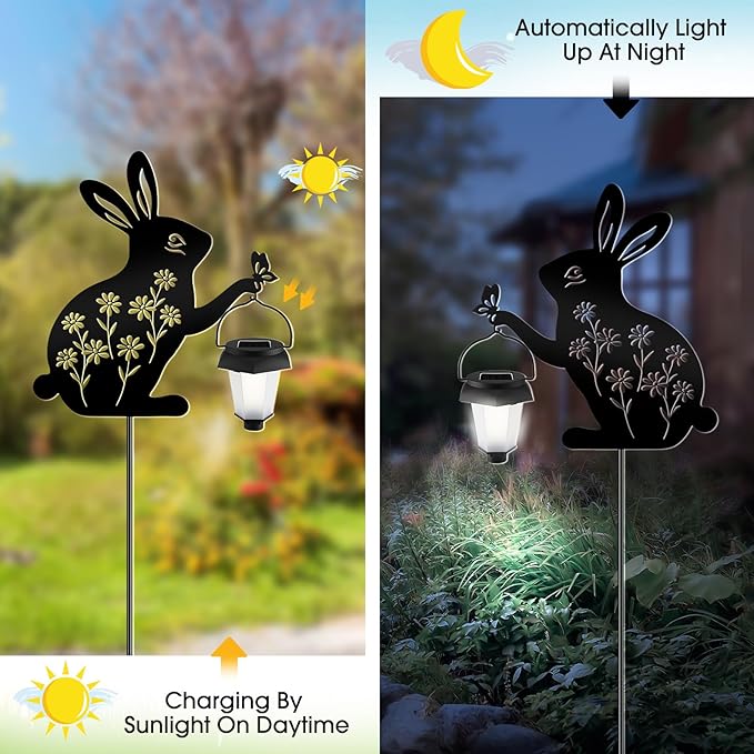 Bunny Solar Hanging Light – Outdoor Black Metal Bunny with Light