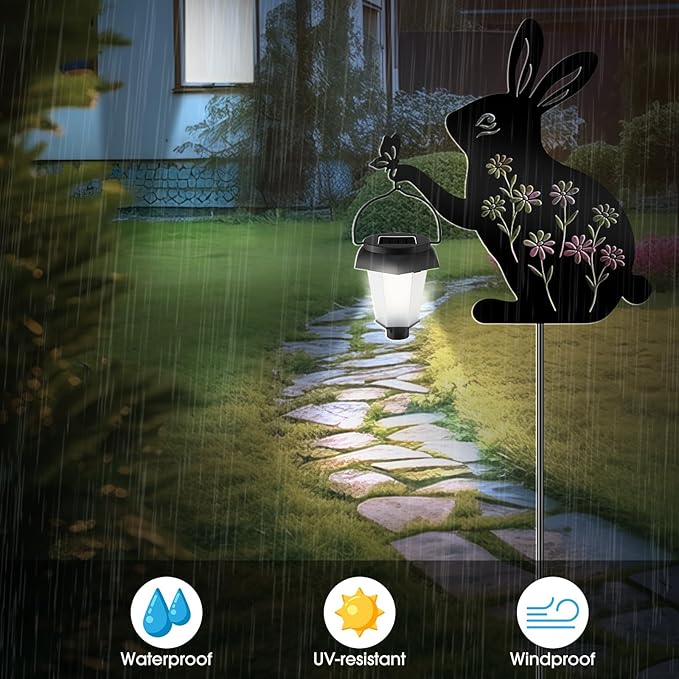 Bunny Solar Hanging Light – Outdoor Black Metal Bunny with Light
