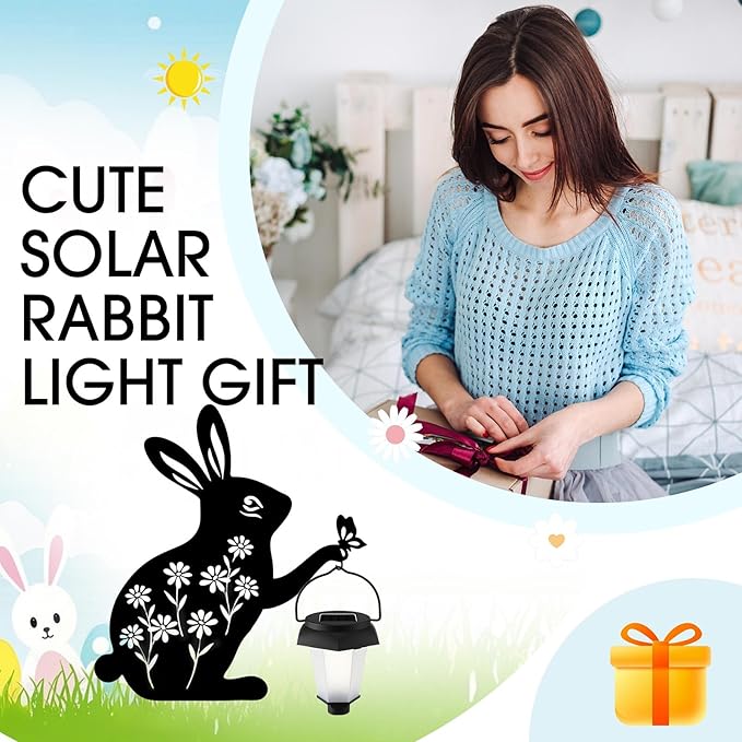 Bunny Solar Hanging Light – Outdoor Black Metal Bunny with Light