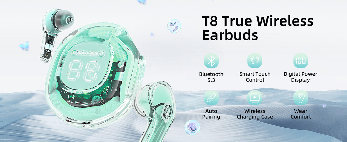 Wireless Earphones Bluetooth 5.3 Headphones LED Power Display