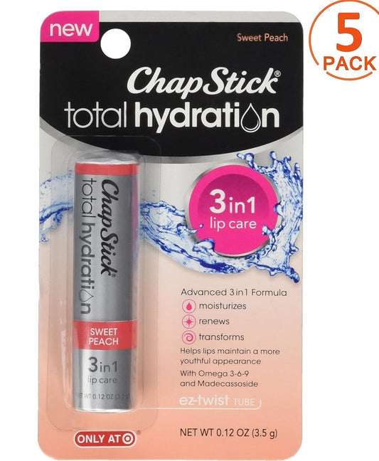 5 Pack ChapStick Total Hydration 3 in 1 Sweet Peach