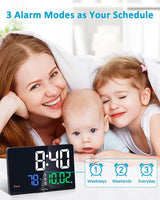 Digital Alarm Clock- Large Number LED Display – Calendar – Date – Temperature – Colored Digits