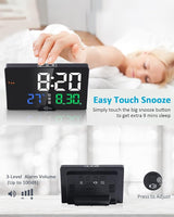 Digital Alarm Clock- Large Number LED Display – Calendar – Date – Temperature – Colored Digits