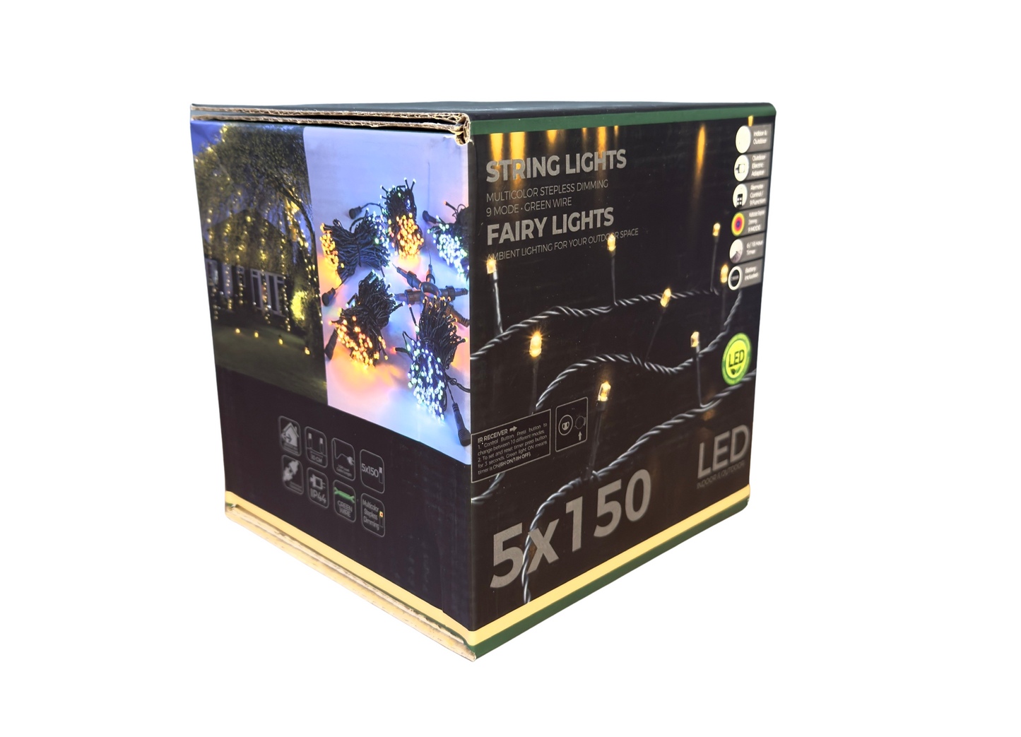 750 LED 245FT Star String Lights – Warm White/Multicolor – 9 Modes – Green Wire