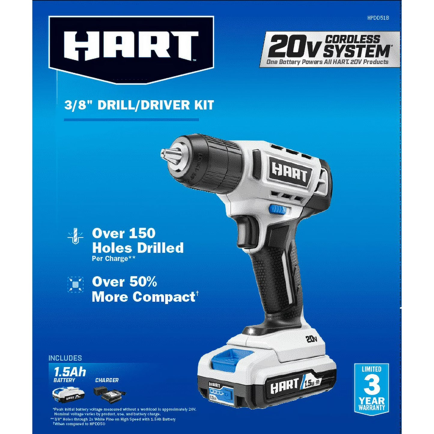 HART 20V 3/8” Drill/Driver Kit with 250 ft-lb Torque, 1.5Ah Lithium-Ion Battery and Charger