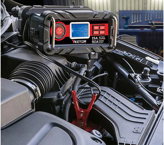 Vector 15 Amp Automatic 12V Battery Charger with 50 Amp Engine Start and Alternator Check