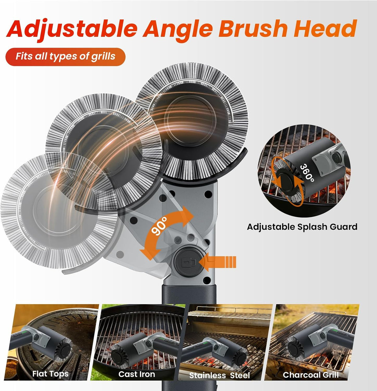 Electric grill brush interchangeable heads
