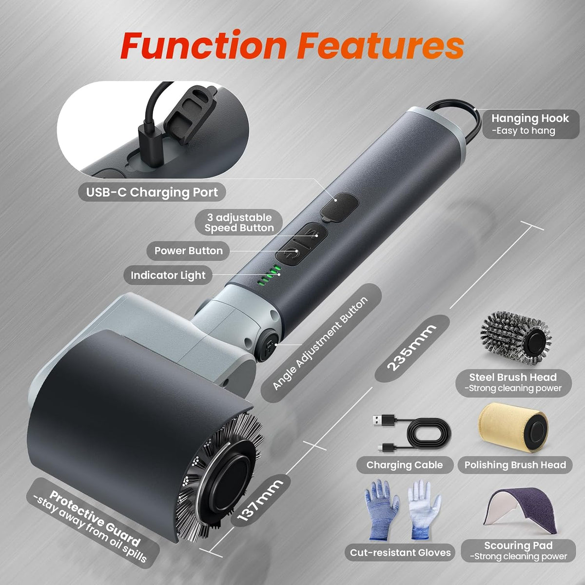 Electric grill brush three-speed control