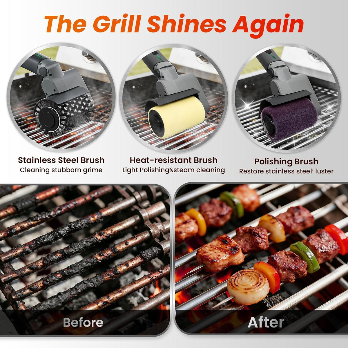 Electric grill brush cleaning barbecue grates
