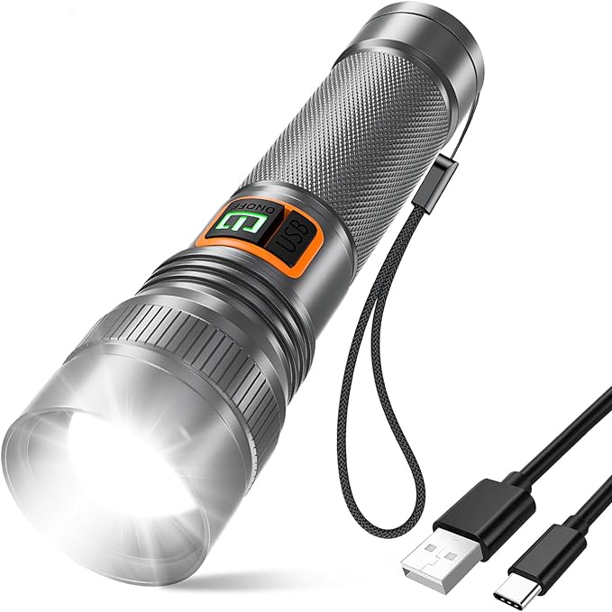 Rechargeable LED Flashlight – High Lumens – Zoomable – Waterproof – Batteries Included