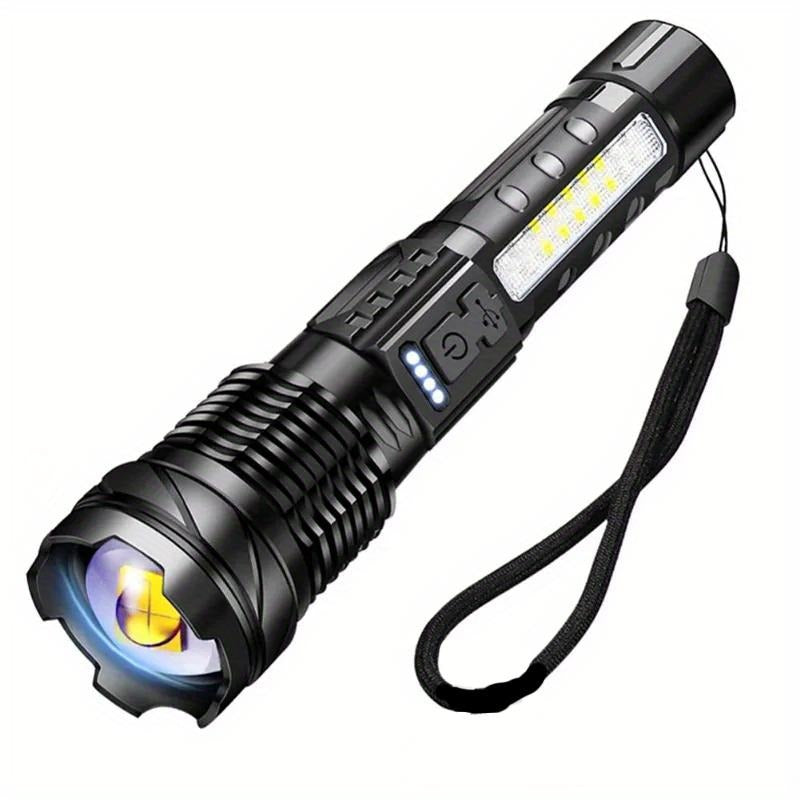 AXL Senter LED Tactical Flashlight – 7 Modes – USB – Telescoping – Red Blue Warning with Battery – 1200mAh