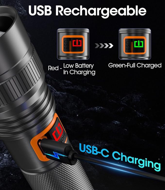 Rechargeable LED Flashlight – High Lumens – Zoomable – Waterproof – Batteries Included