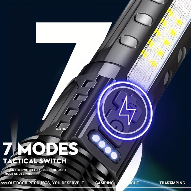 AXL Senter LED Tactical Flashlight – 7 Modes – USB – Telescoping – Red Blue Warning with Battery – 1200mAh