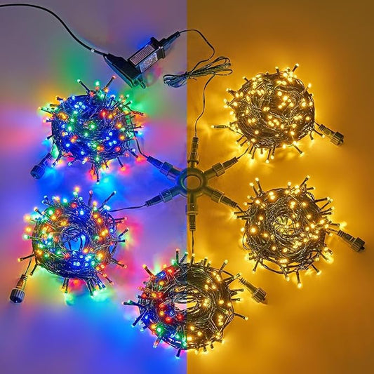 750 LED 245FT Star String Lights – Warm White/Multicolor – 9 Modes – Green Wire