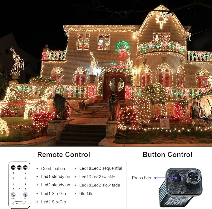 750 LED 245FT Star String Lights – Warm White/Multicolor – 9 Modes – Green Wire
