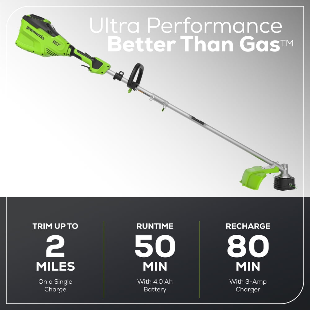 Greenworks 60V string trimmer features and runtime
