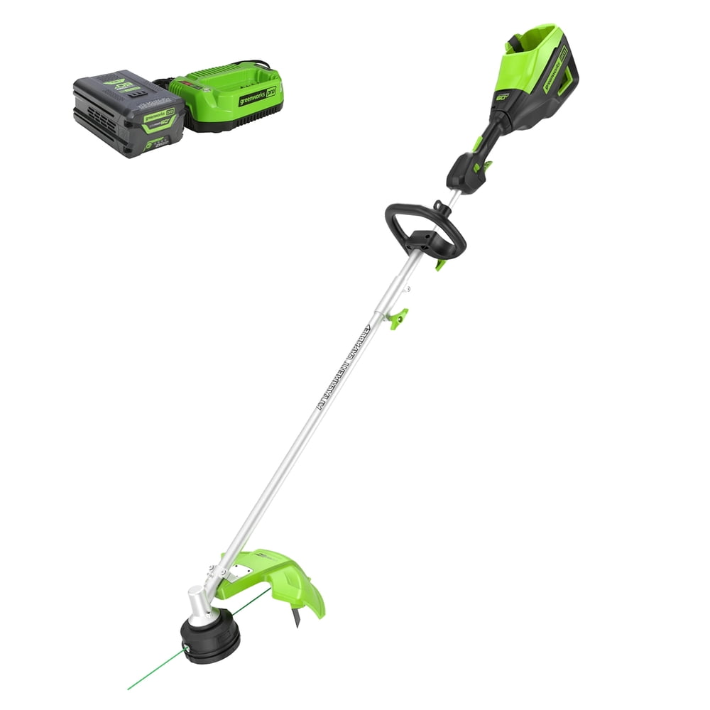Greenworks 60V 16-inch cordless string trimmer with 4.0Ah battery and charger