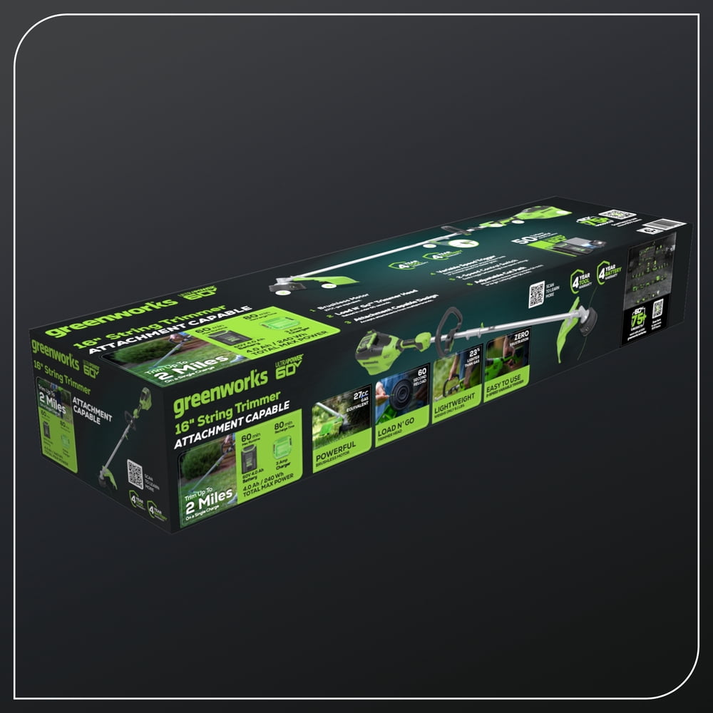 Greenworks 60V cordless string trimmer retail package