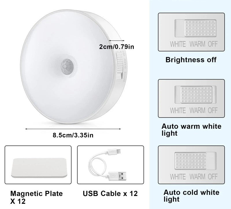 6 Pack Rechargeable Motion Sensor Light Fixture – Indoor LED – USB Cord