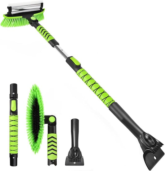 47.2" Ice Scrapers for Car Windshield, 3 in 1 Sturdy Snow Brush with Squeegee, 10 Adjustable Length Settings, Extendable Aluminum Handle, 180° Pivoting Snow Scraper for Car, Truck, SUV