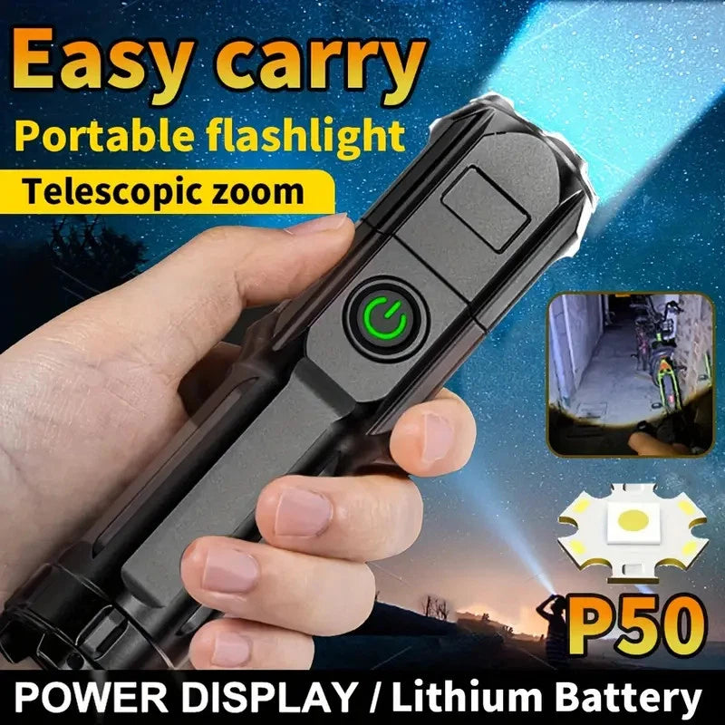 2 Pack Flashlight High Power Telescopic Zoom LED Rechargeable Torch