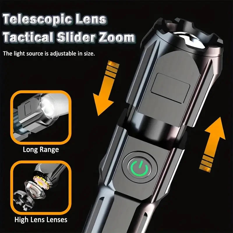 2 Pack Flashlight High Power Telescopic Zoom LED Rechargeable Torch